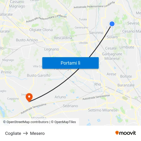 Cogliate to Mesero map
