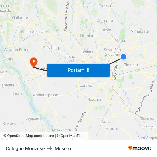 Cologno Monzese to Mesero map