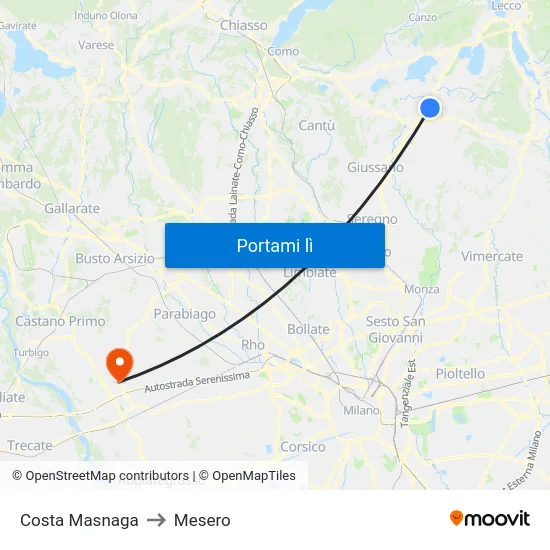 Costa Masnaga to Mesero map
