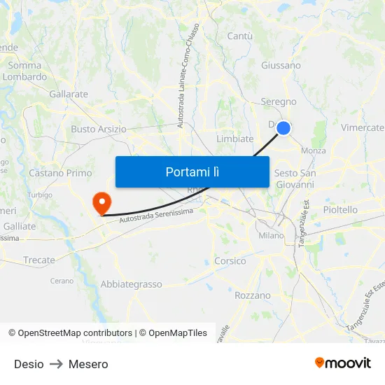 Desio to Mesero map