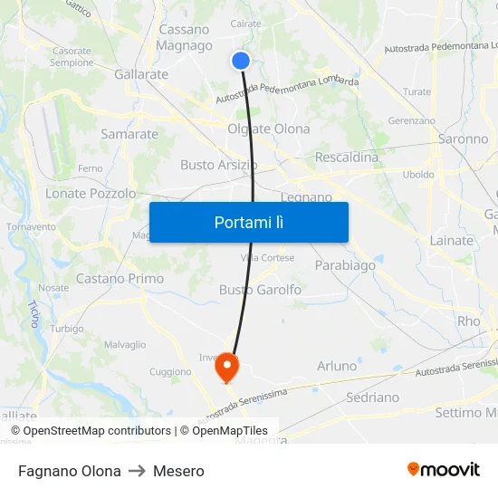 Fagnano Olona to Mesero map