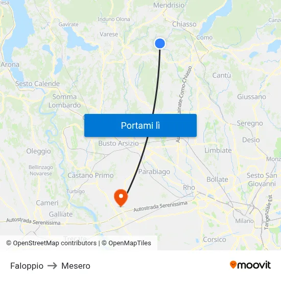 Faloppio to Mesero map