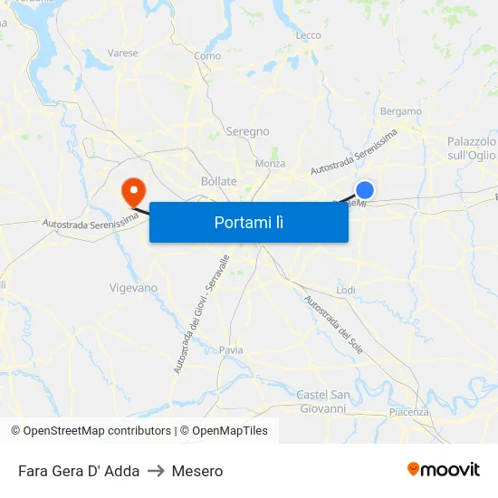 Fara Gera D' Adda to Mesero map