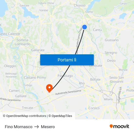 Fino Mornasco to Mesero map