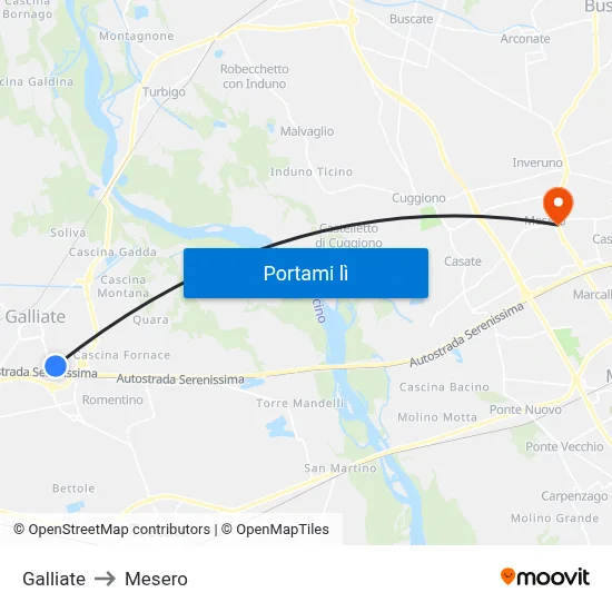 Galliate to Mesero map