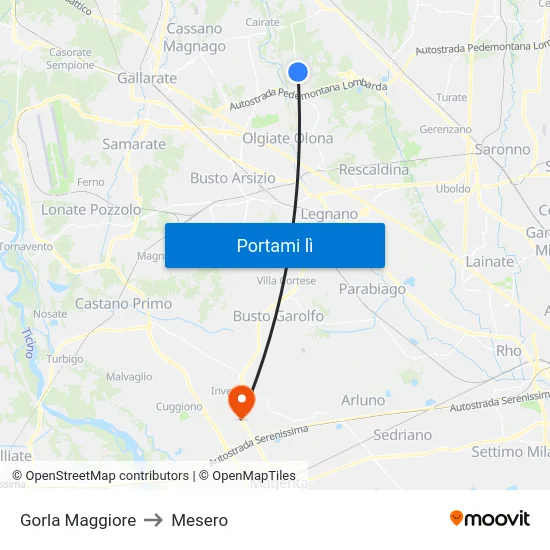 Gorla Maggiore to Mesero map