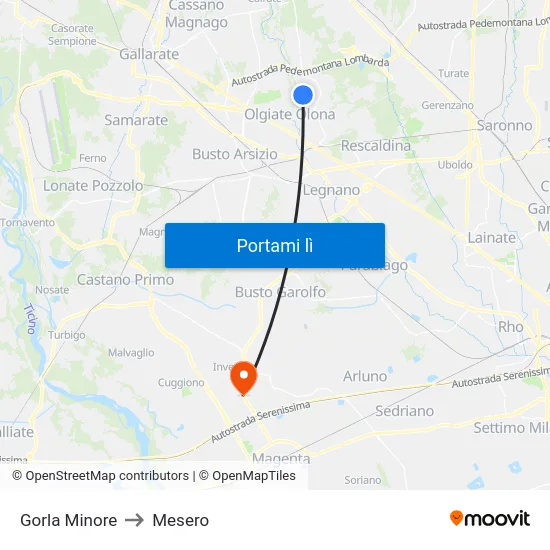 Gorla Minore to Mesero map