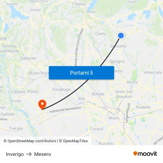 Inverigo to Mesero map