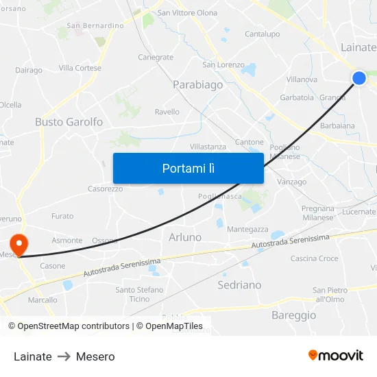 Lainate to Mesero map