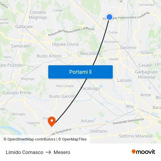 Limido Comasco to Mesero map