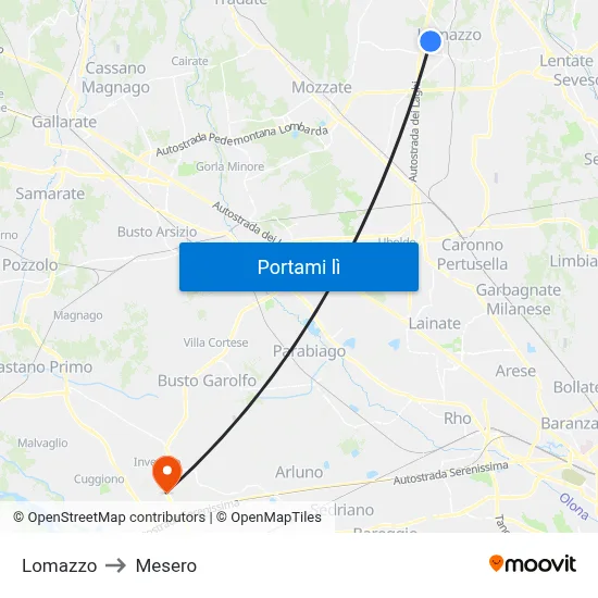 Lomazzo to Mesero map