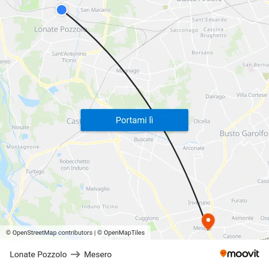 Lonate Pozzolo to Mesero map