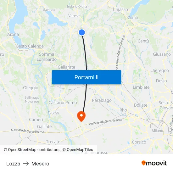 Lozza to Mesero map