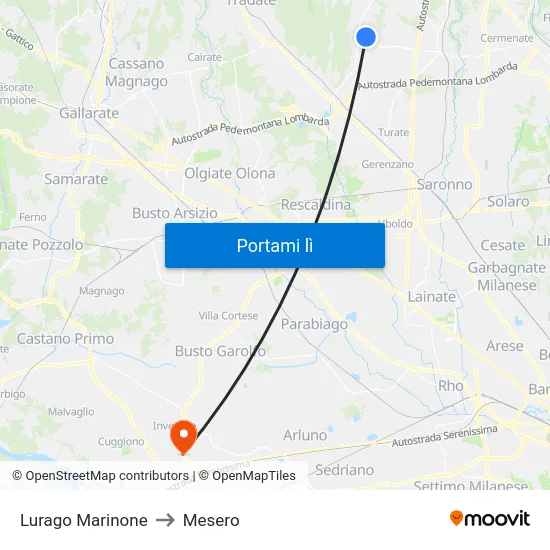Lurago Marinone to Mesero map