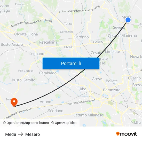 Meda to Mesero map