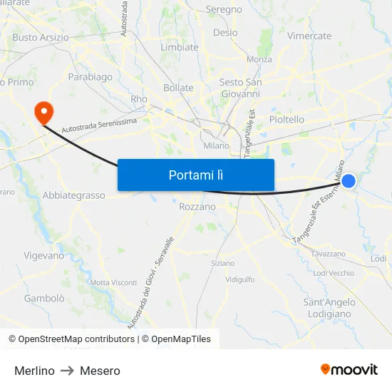 Merlino to Mesero map