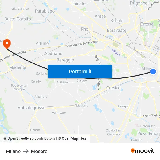 Milano to Mesero map