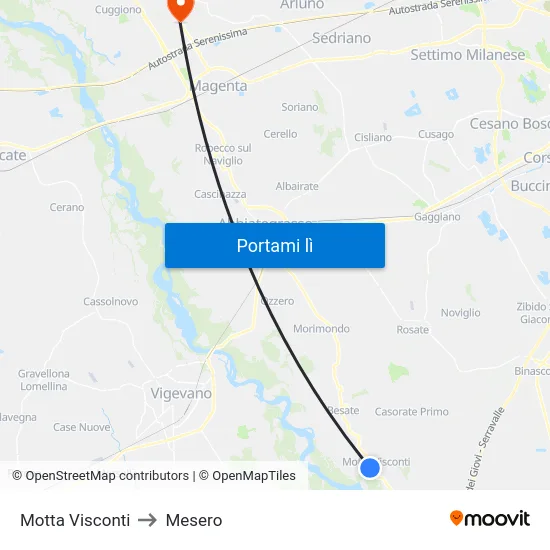 Motta Visconti to Mesero map