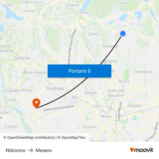 Nibionno to Mesero map