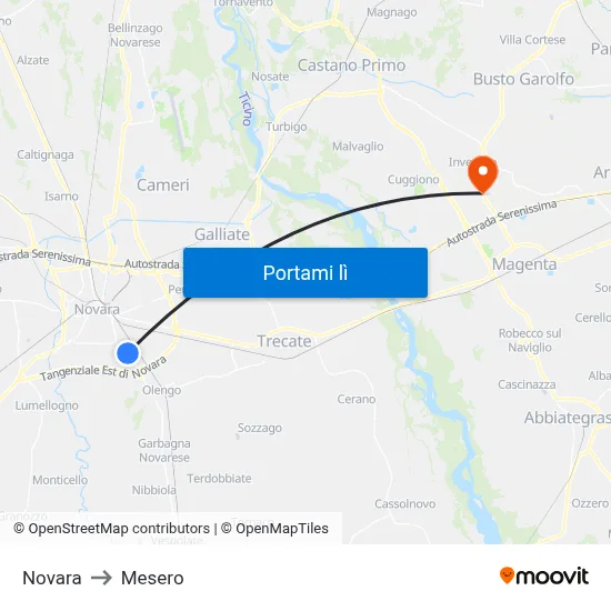 Novara to Mesero map