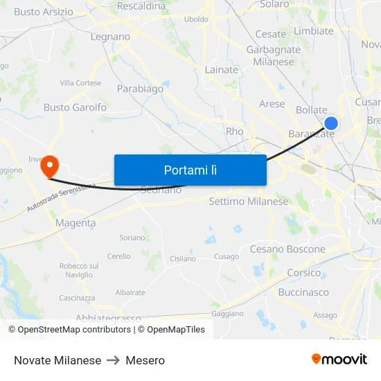 Novate Milanese to Mesero map