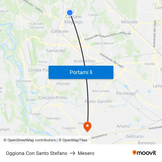 Oggiona Con Santo Stefano to Mesero map