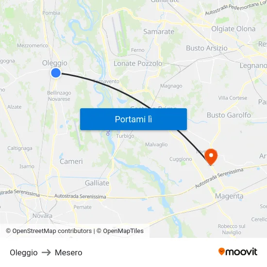 Oleggio to Mesero map