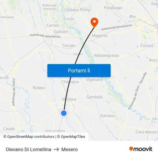 Olevano Di Lomellina to Mesero map