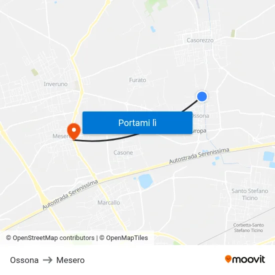 Ossona to Mesero map