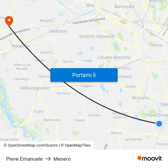 Pieve Emanuele to Mesero map
