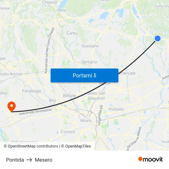 Pontida to Mesero map
