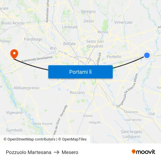 Pozzuolo Martesana to Mesero map
