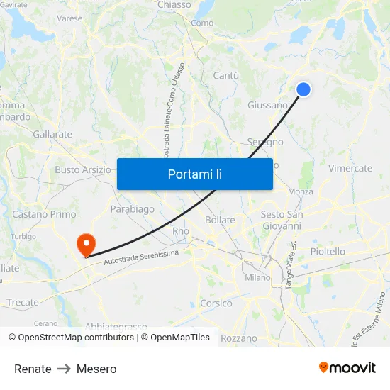 Renate to Mesero map