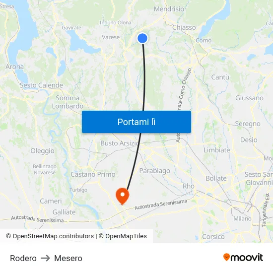 Rodero to Mesero map