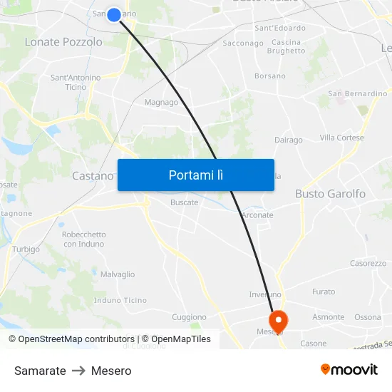 Samarate to Mesero map