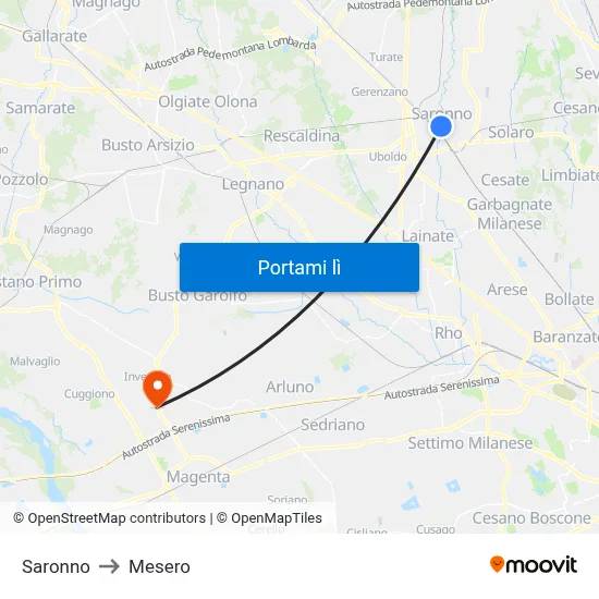 Saronno to Mesero map