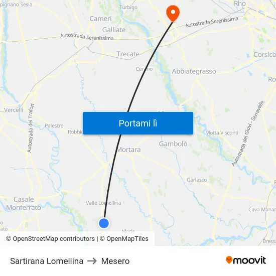 Sartirana Lomellina to Mesero map