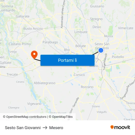 Sesto San Giovanni to Mesero map