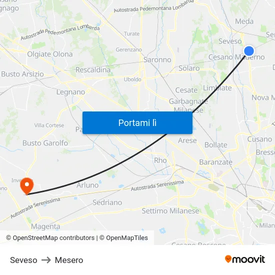 Seveso to Mesero map