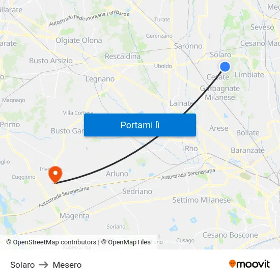 Solaro to Mesero map