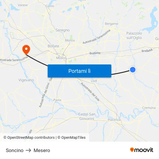 Soncino to Mesero map