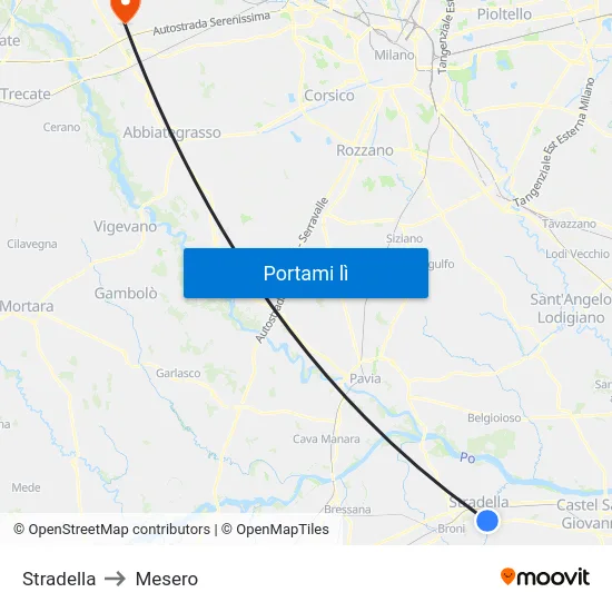 Stradella to Mesero map