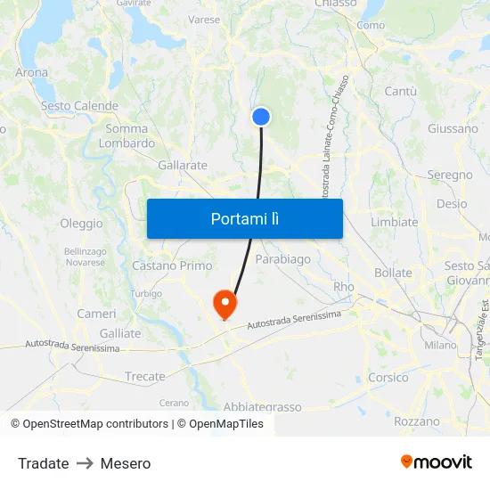 Tradate to Mesero map