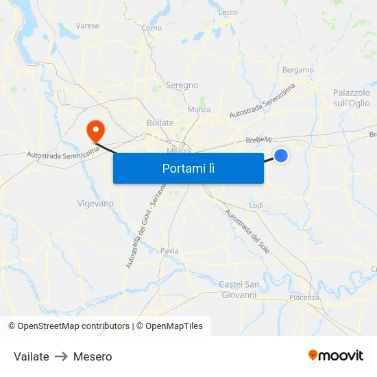 Vailate to Mesero map