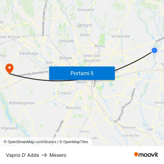 Vaprio D' Adda to Mesero map