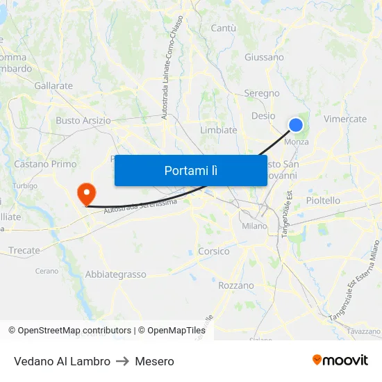 Vedano Al Lambro to Mesero map
