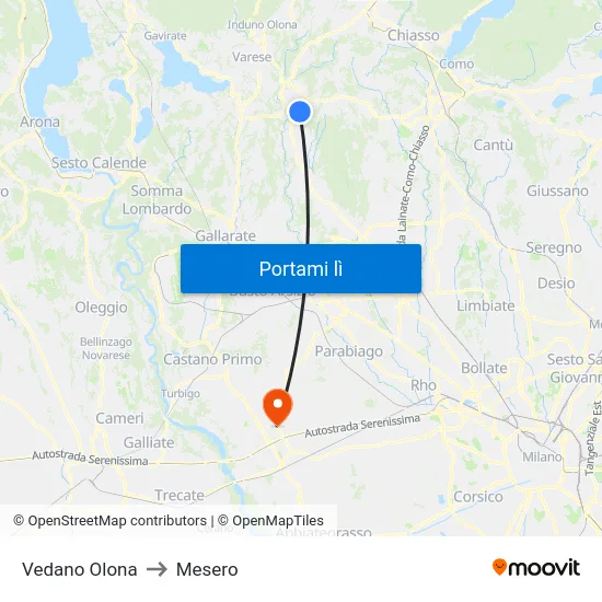 Vedano Olona to Mesero map