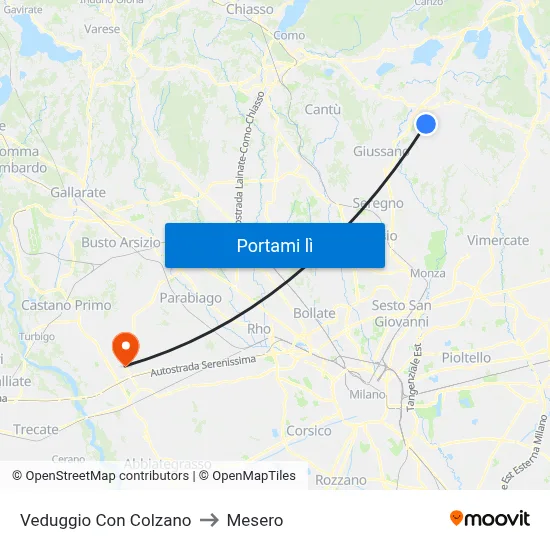 Veduggio Con Colzano to Mesero map