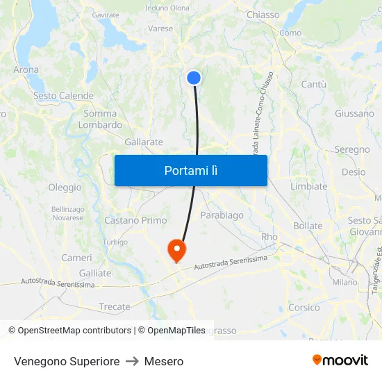 Venegono Superiore to Mesero map