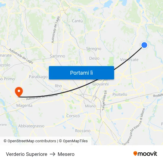 Verderio Superiore to Mesero map